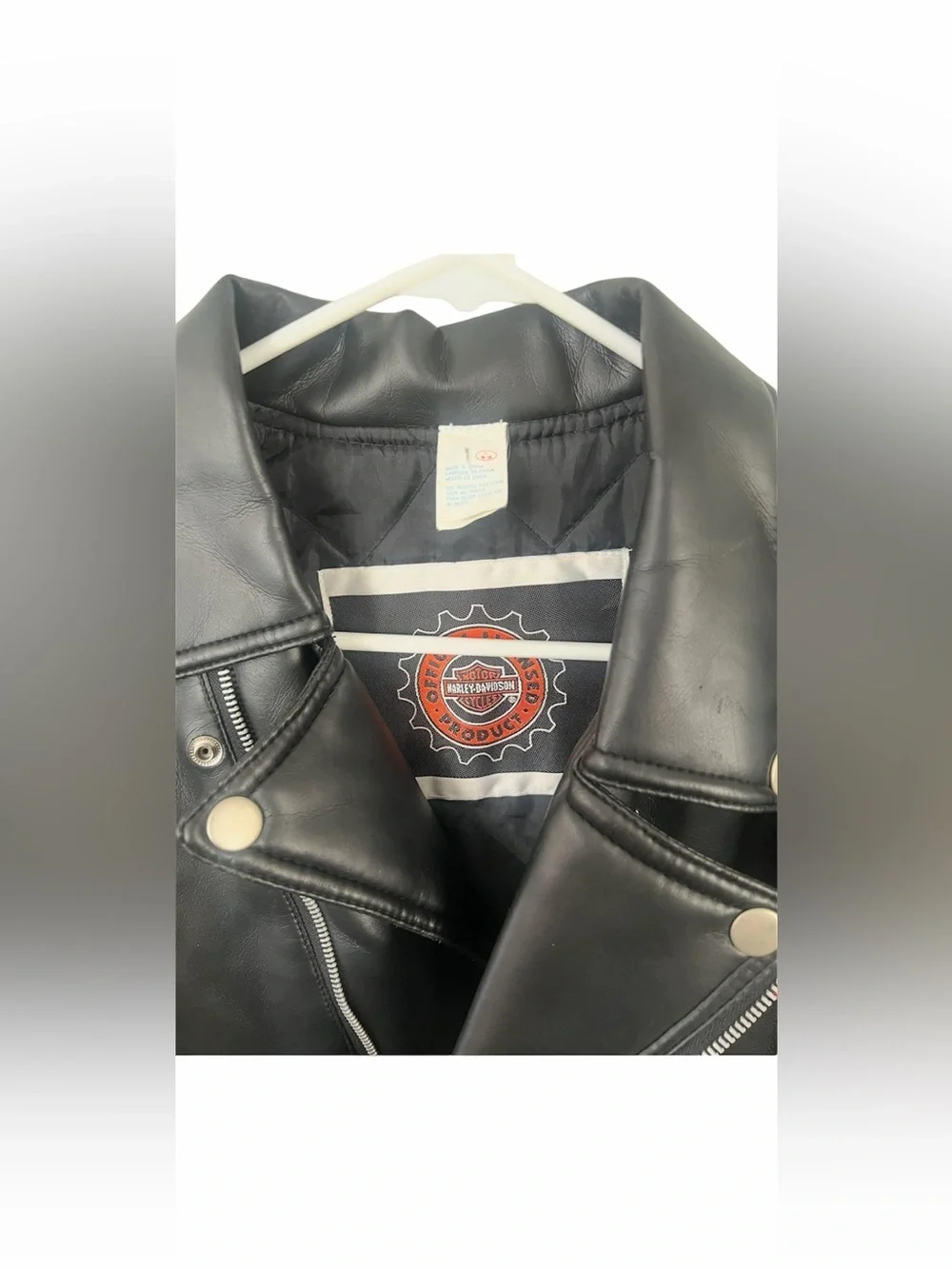 Harley-Davidson Black Faux Leather Biker Jacket with Orange Logo Accent